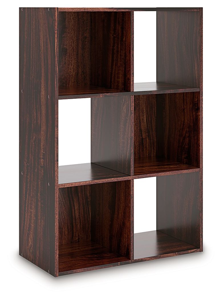 Dark brown cube organizer with open square compartments, side angle view.
