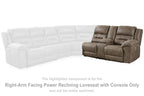 Power reclining loveseat with console, dark taupe fabric, right-arm power recline section