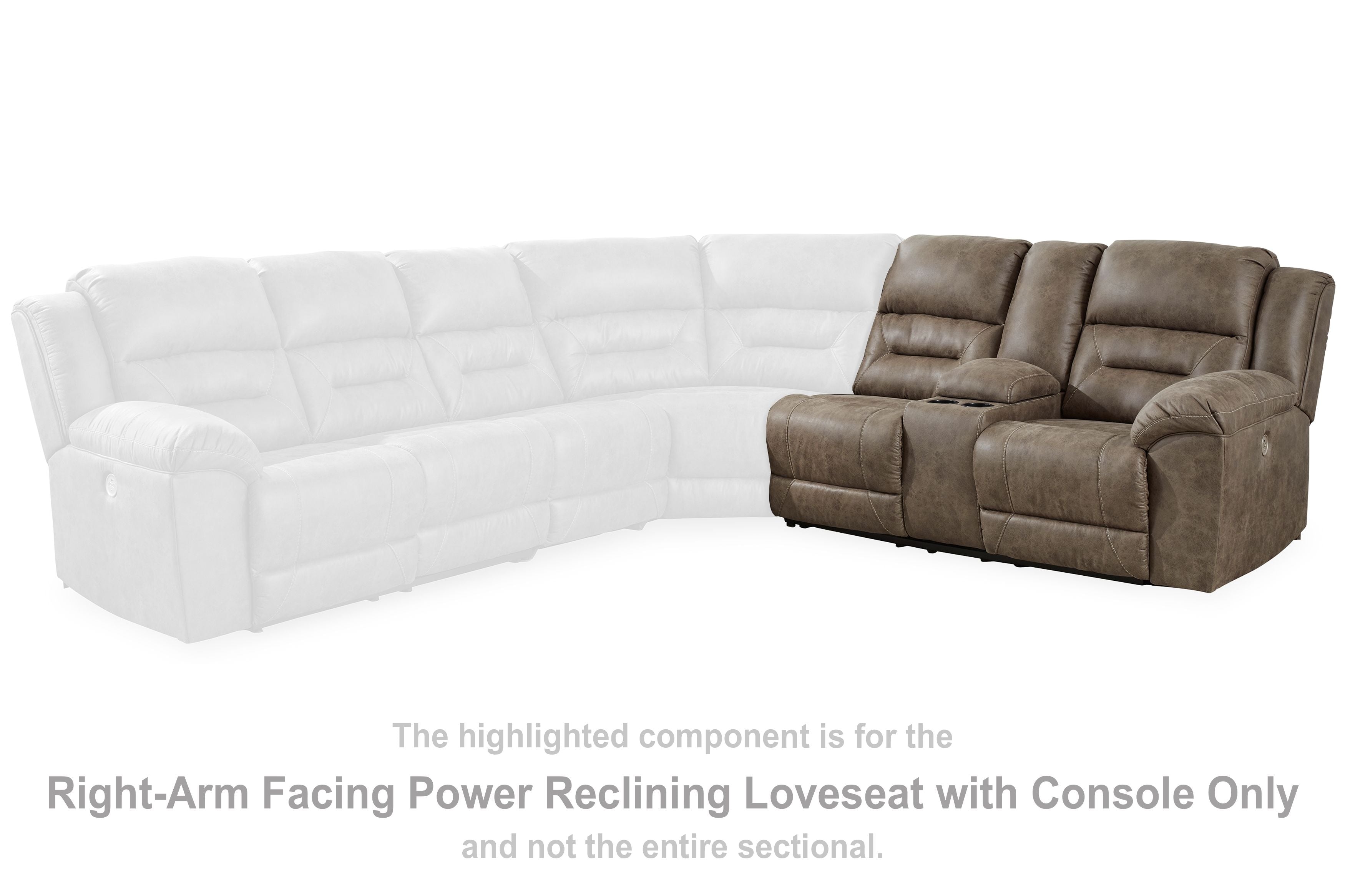 Power reclining loveseat with console, dark taupe fabric, right-arm power recline section