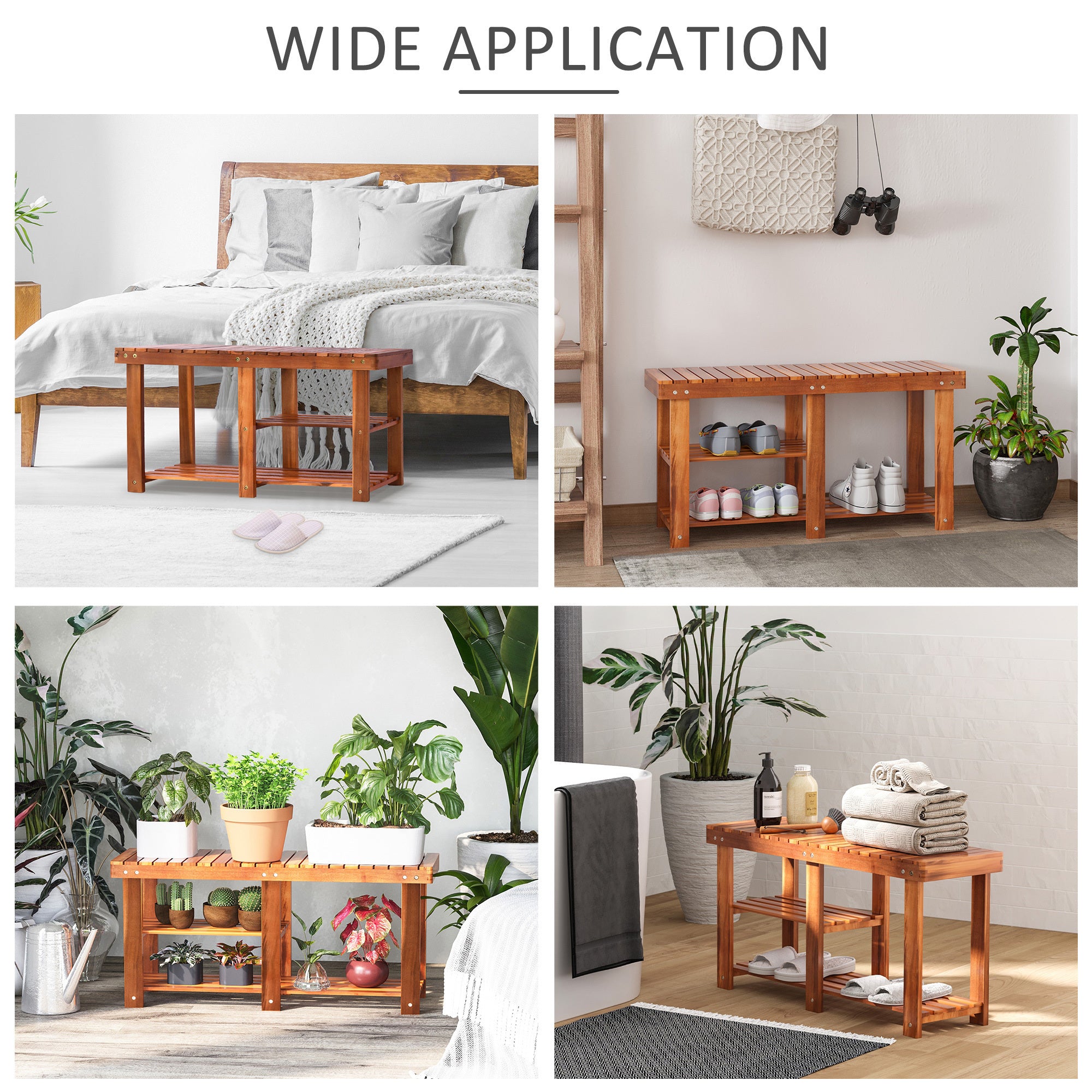 Acacia Shoe Rack Bench - 3-Tier Entryway Storage