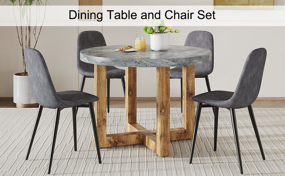 Modern Circular Dining Table Set with 6 Chairs
