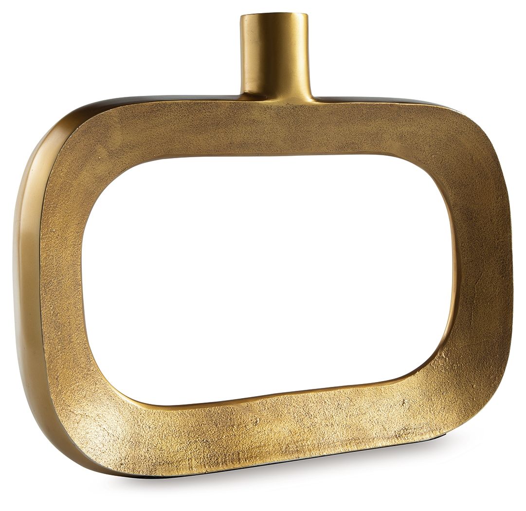 Gold vase with wide oval cutout and short cylindrical neck