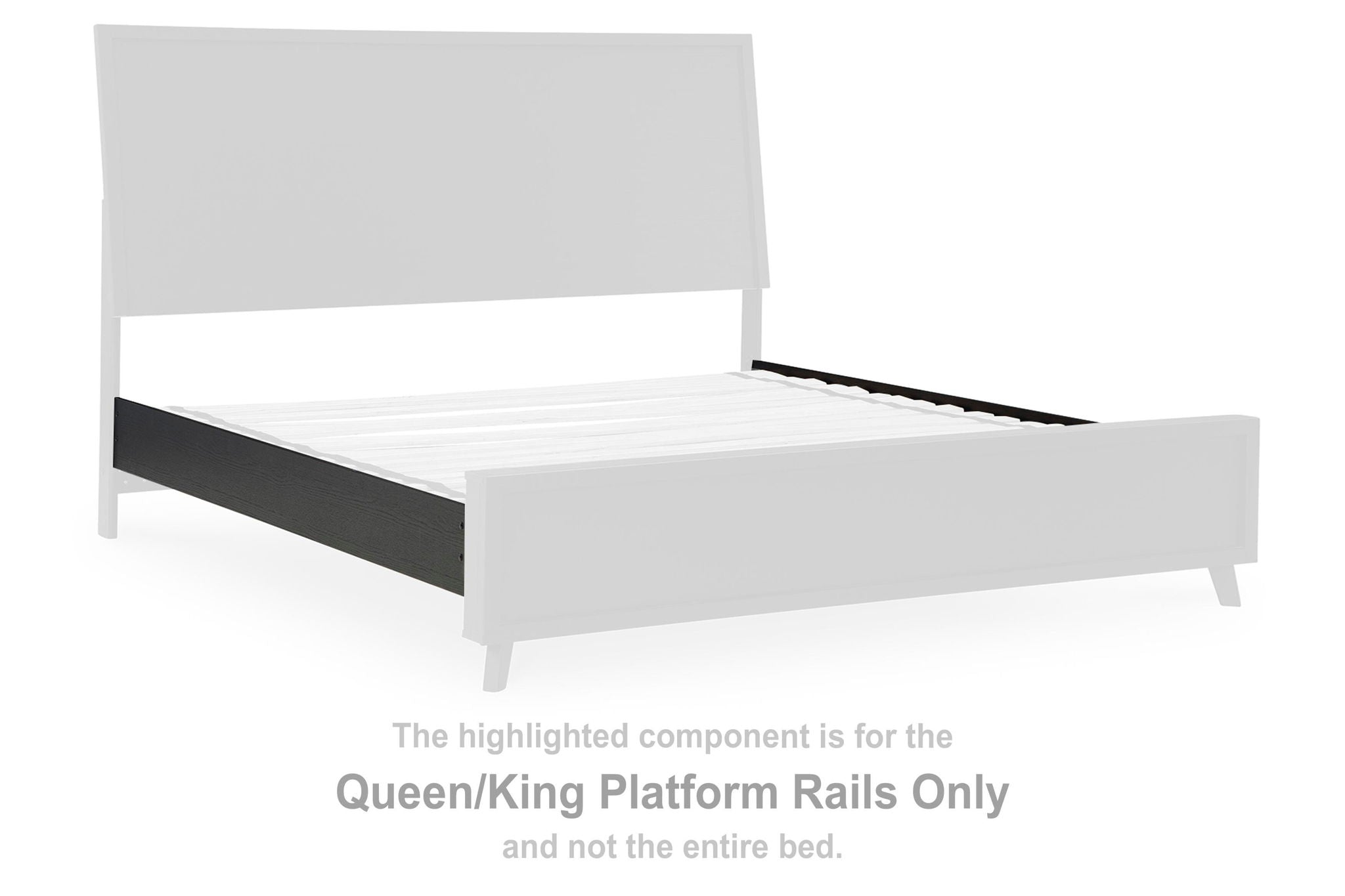 Black platform bed rails for Queen/King, shown as side panels on a platform frame