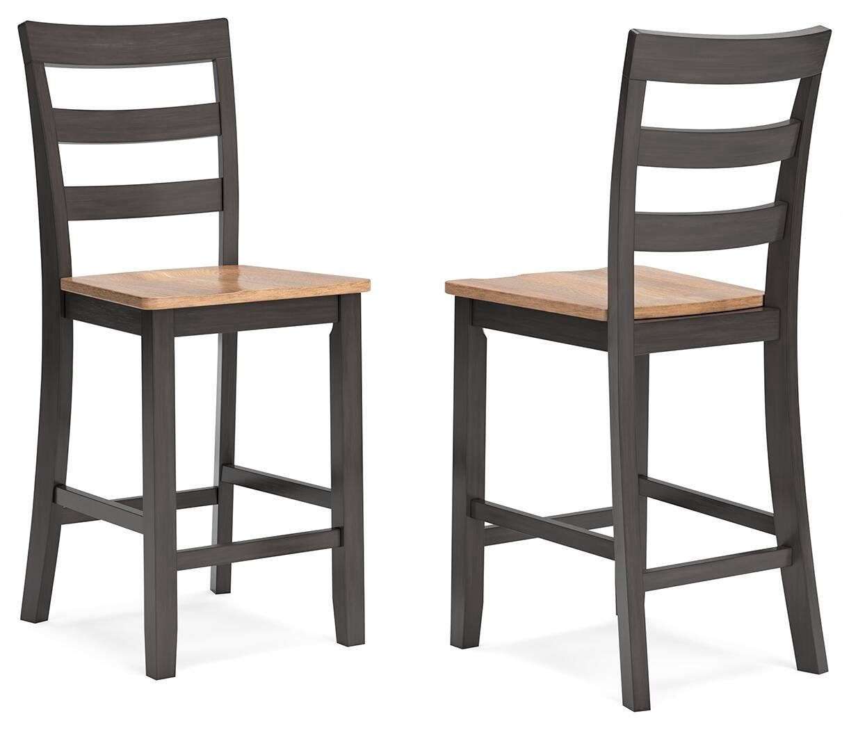 Dark brown barstools set of 2 with slatted backs and square wood seats