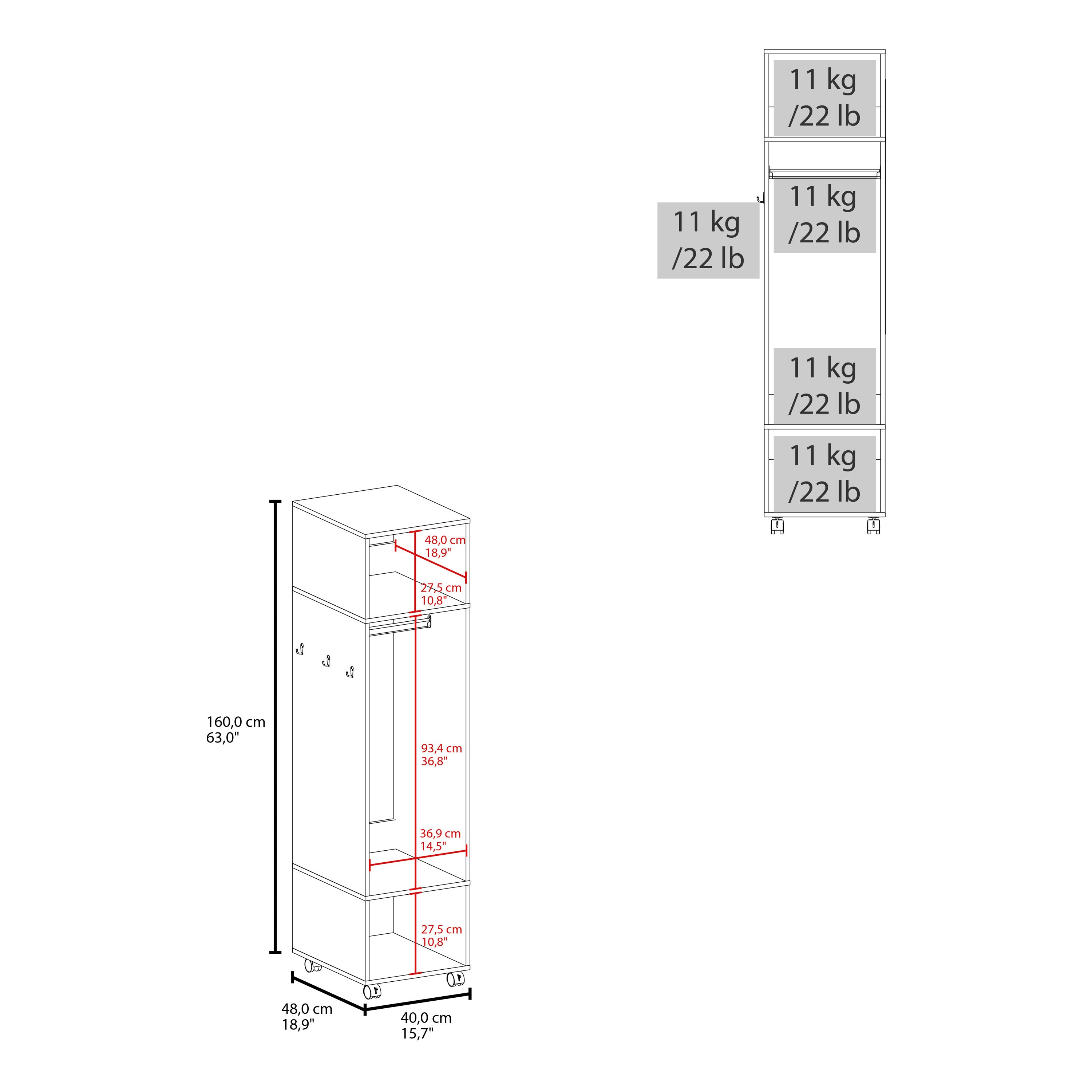 63" White Wardrobe Armoire w/ Mirror & Shelves
