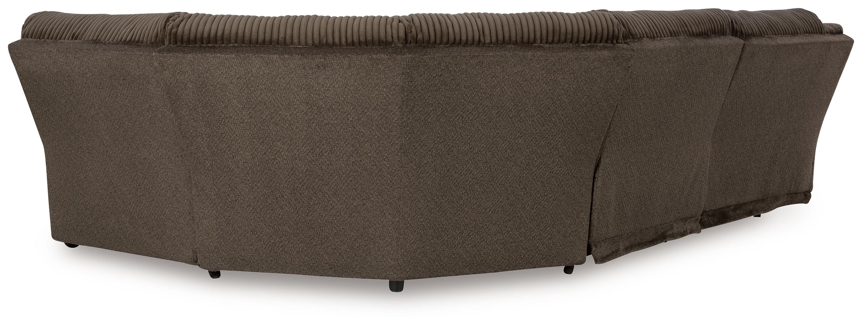Chocolate brown sectional sofa corner with smooth base and dark seat trim