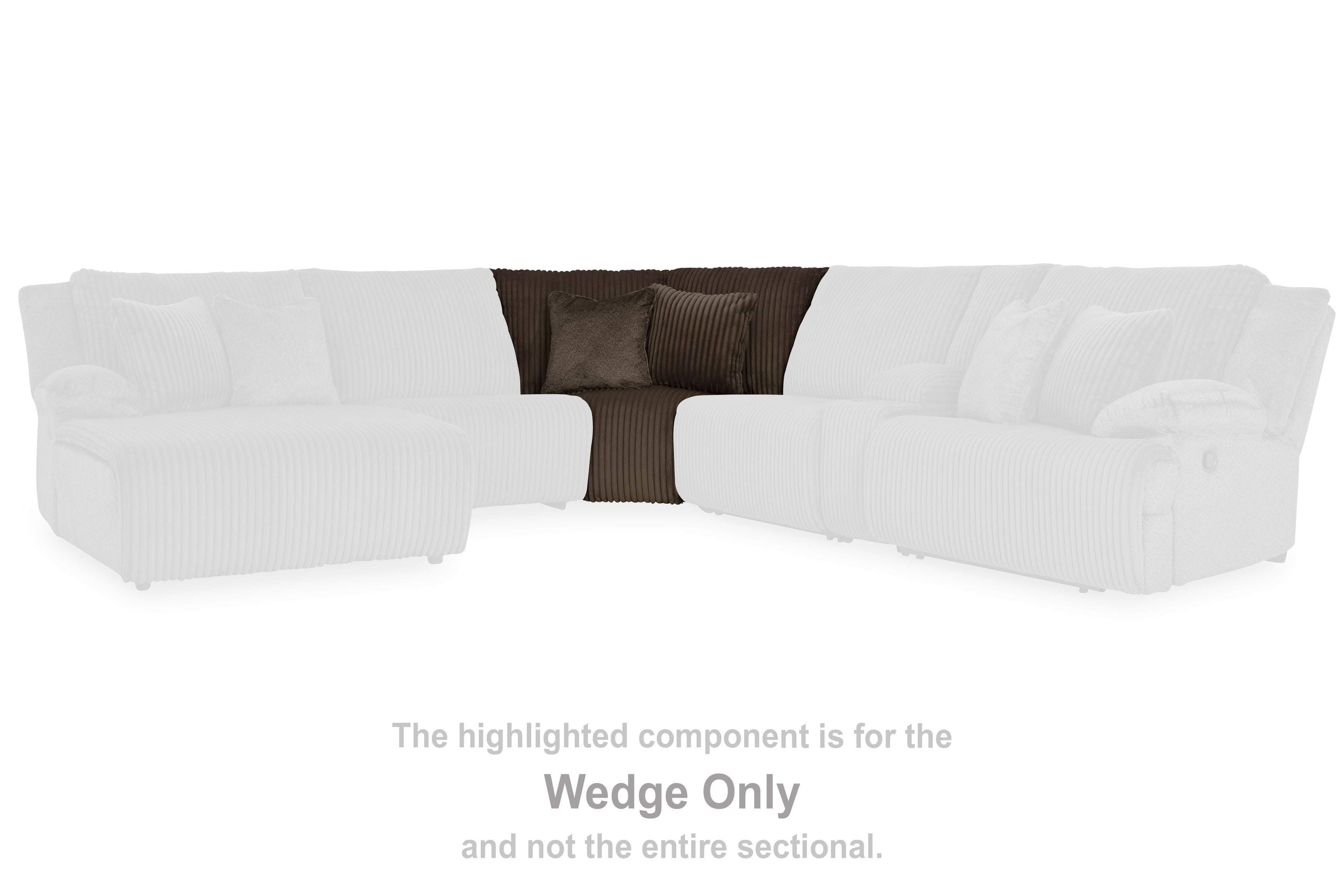Chocolate brown wedge sofa section, highlighted center piece of a sectional
