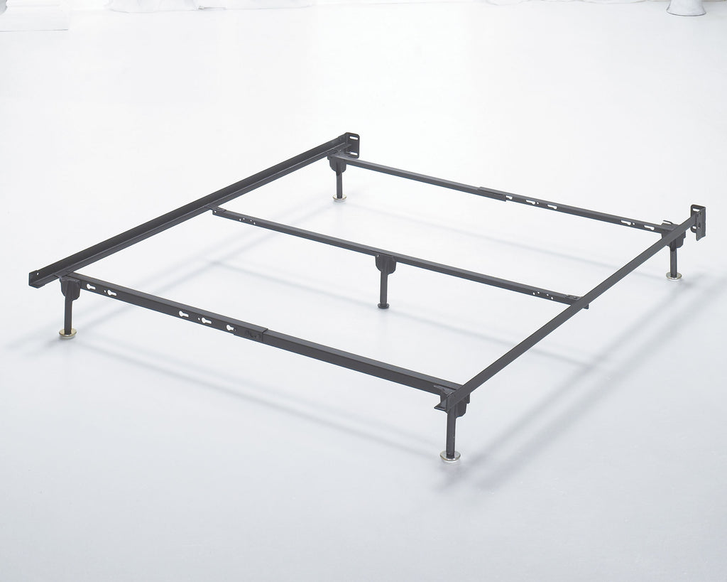 Black bolt-on metal bed frame base with support legs