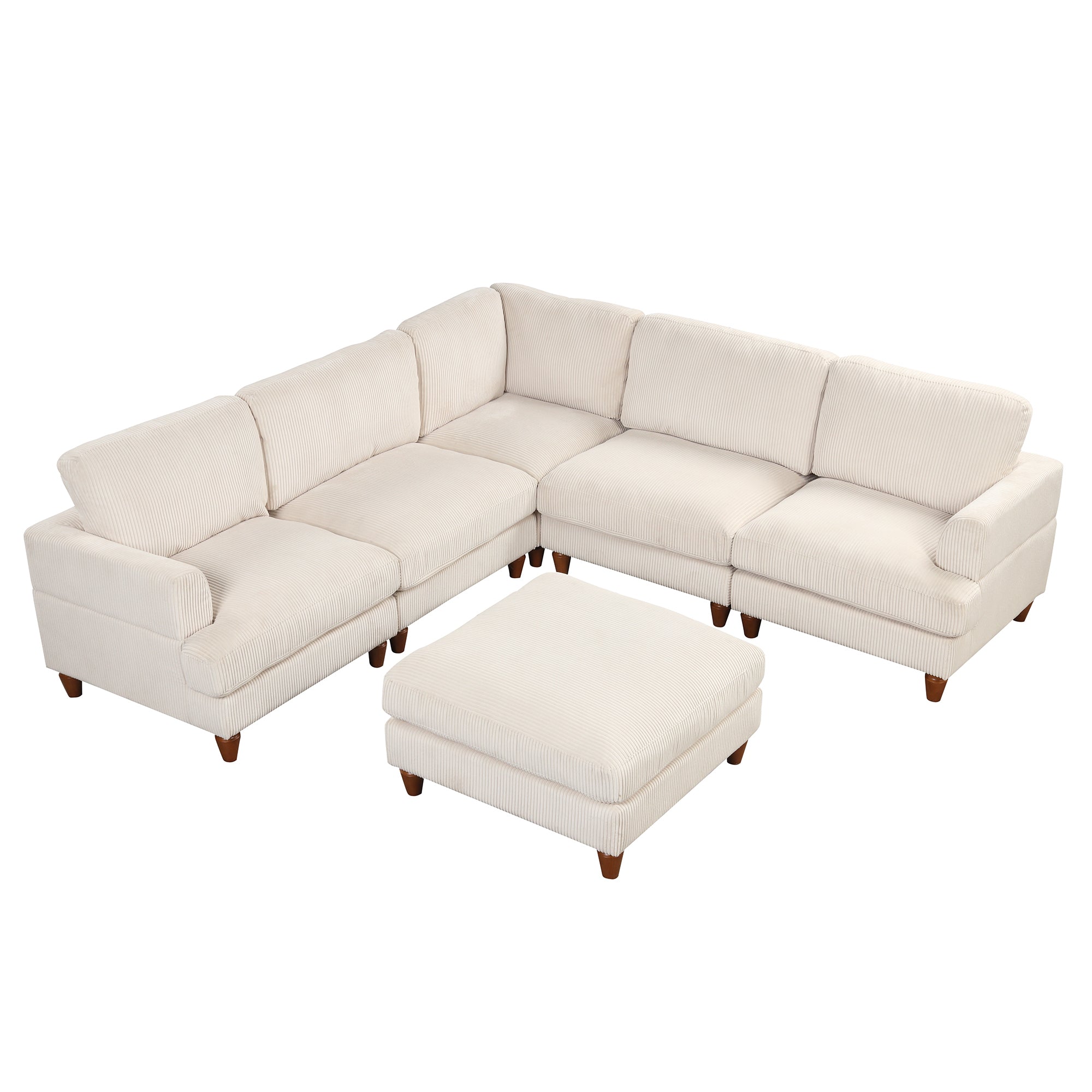 Modular Sectional Sofa: L-Shaped Ottoman, Beige - Spacious