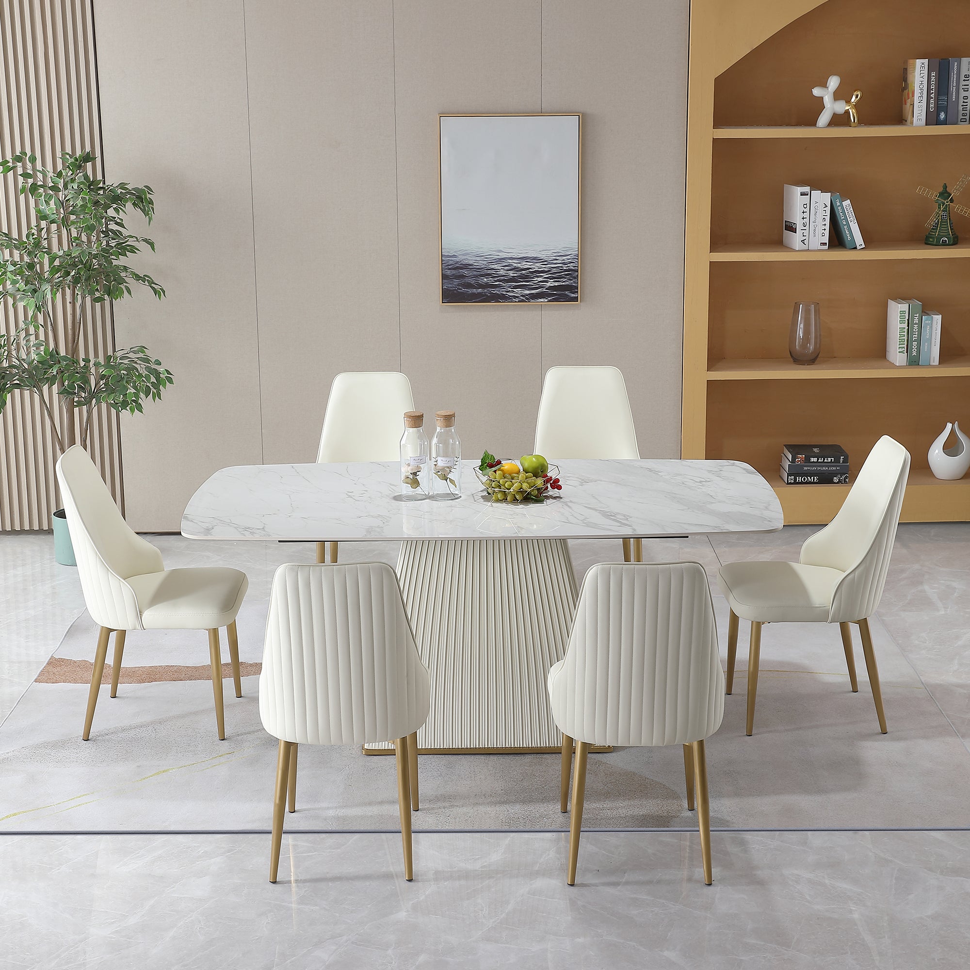 71" Modern Sintered Stone Dining Table & 6 Chairs