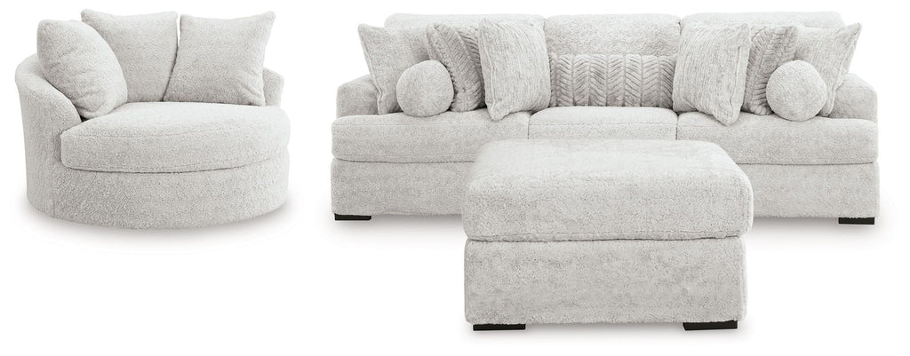 Plush 3-piece sectional sofa set with matching ottoman and corner chair in light gray