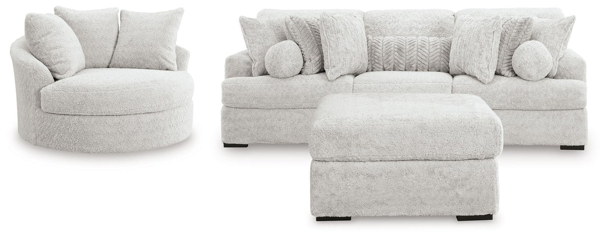 Plush 3-piece sectional sofa set with matching ottoman and corner chair in light gray