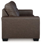 Dark brown leather-look recliner chair with tufted back and rolled arm, square seat