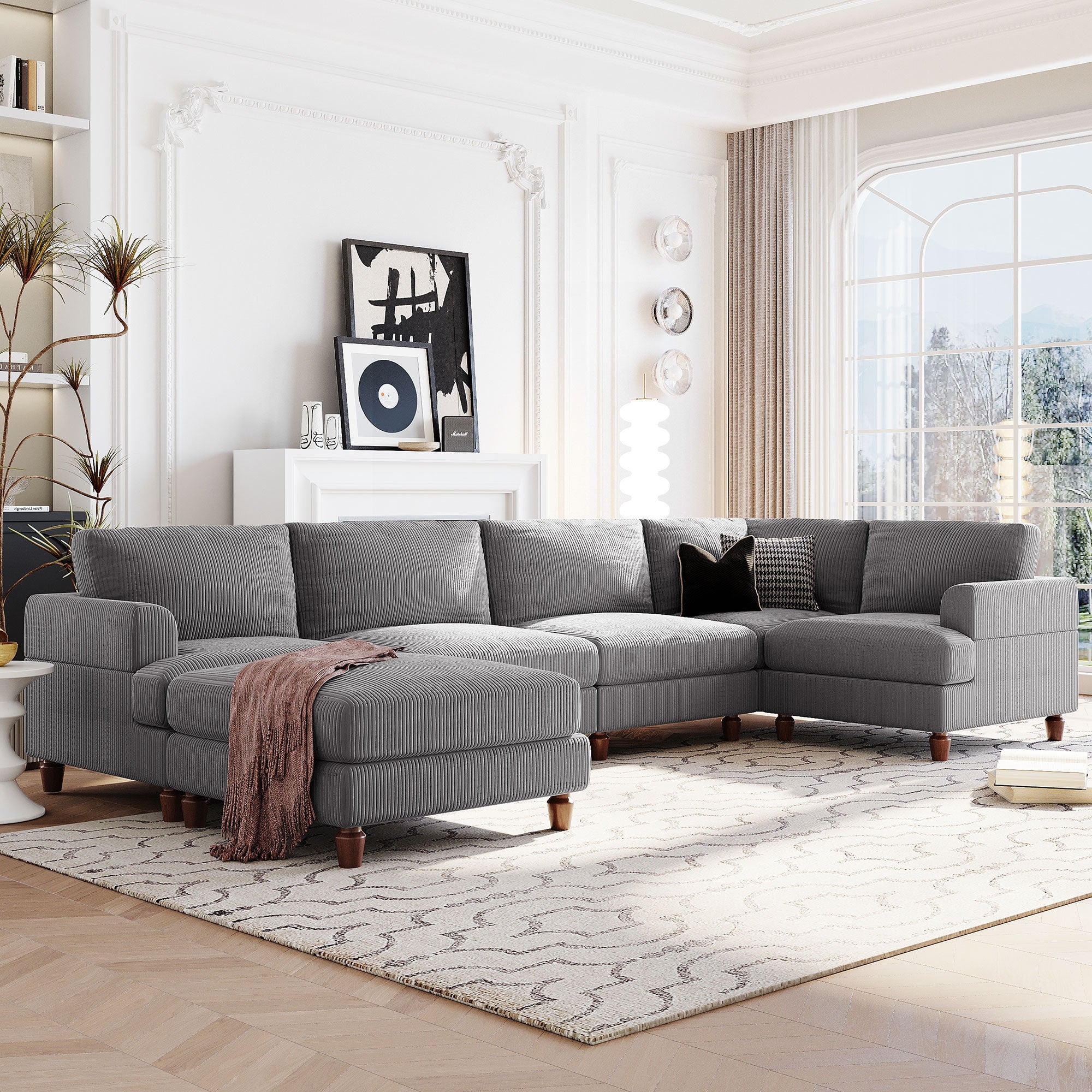 Modular Sectional Sofa: L-Shaped Ottoman, Spacious - Gray