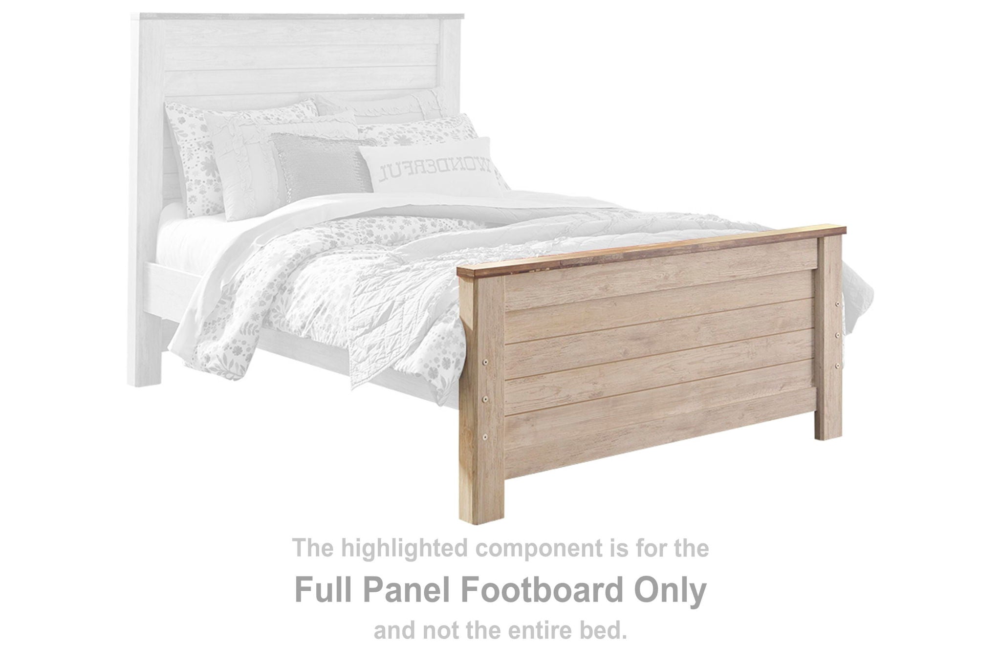 Whitewash full panel footboard with horizontal panels and side rails
