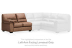 Caramel left-arm facing loveseat section with tufted back cushions and seat