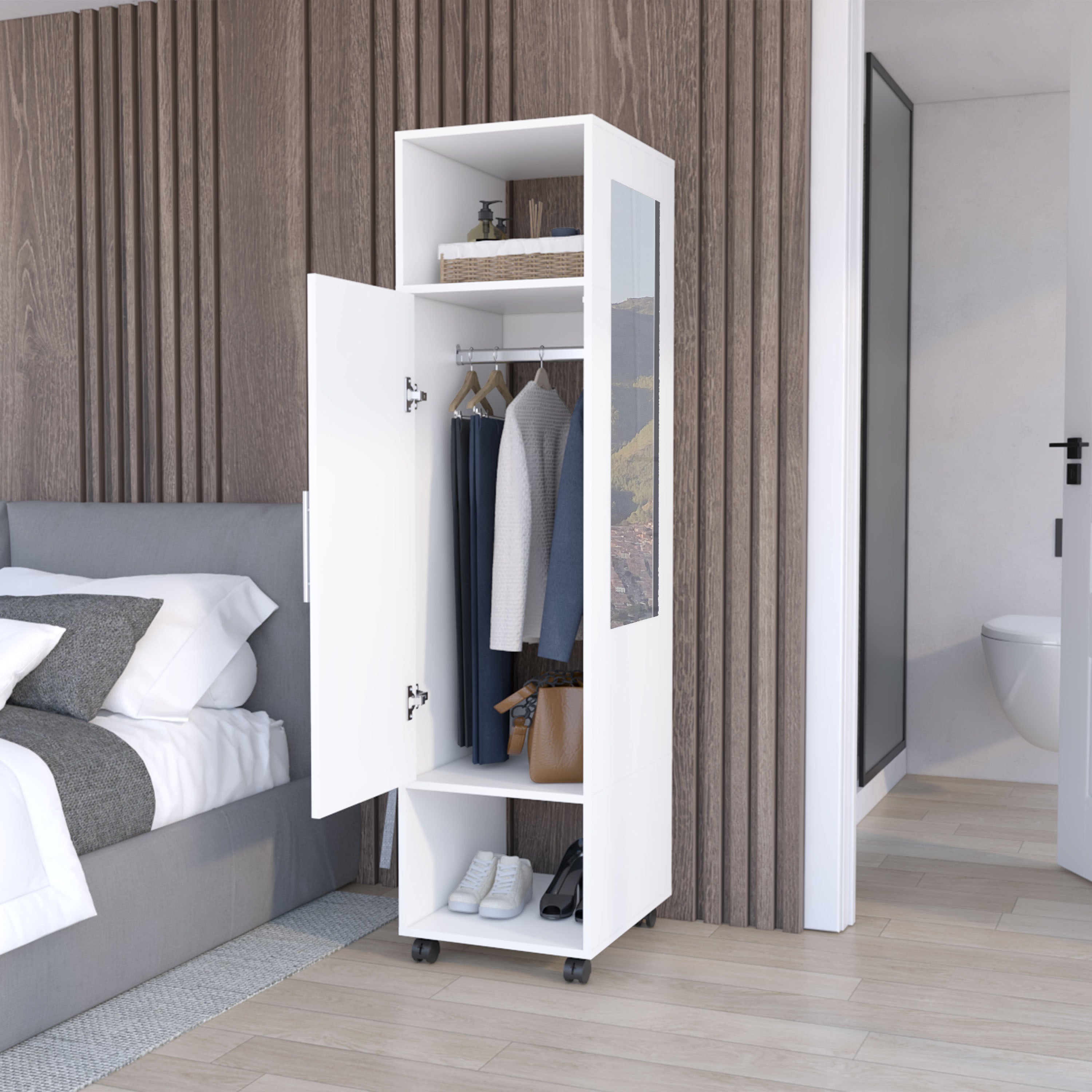 63" White Wardrobe Armoire w/ Mirror & Shelves