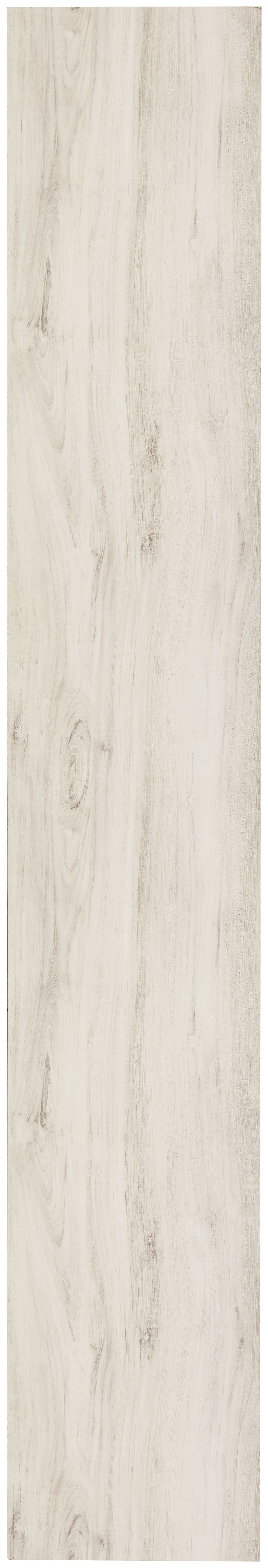 Whitewash wood bookcase side panel with vertical wood grain texture