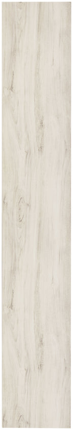 Whitewash wood bookcase side panel with vertical wood grain texture