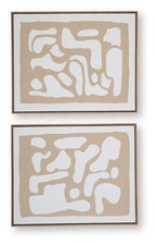 Set of 2 square framed wall art prints, beige background with white abstract forms