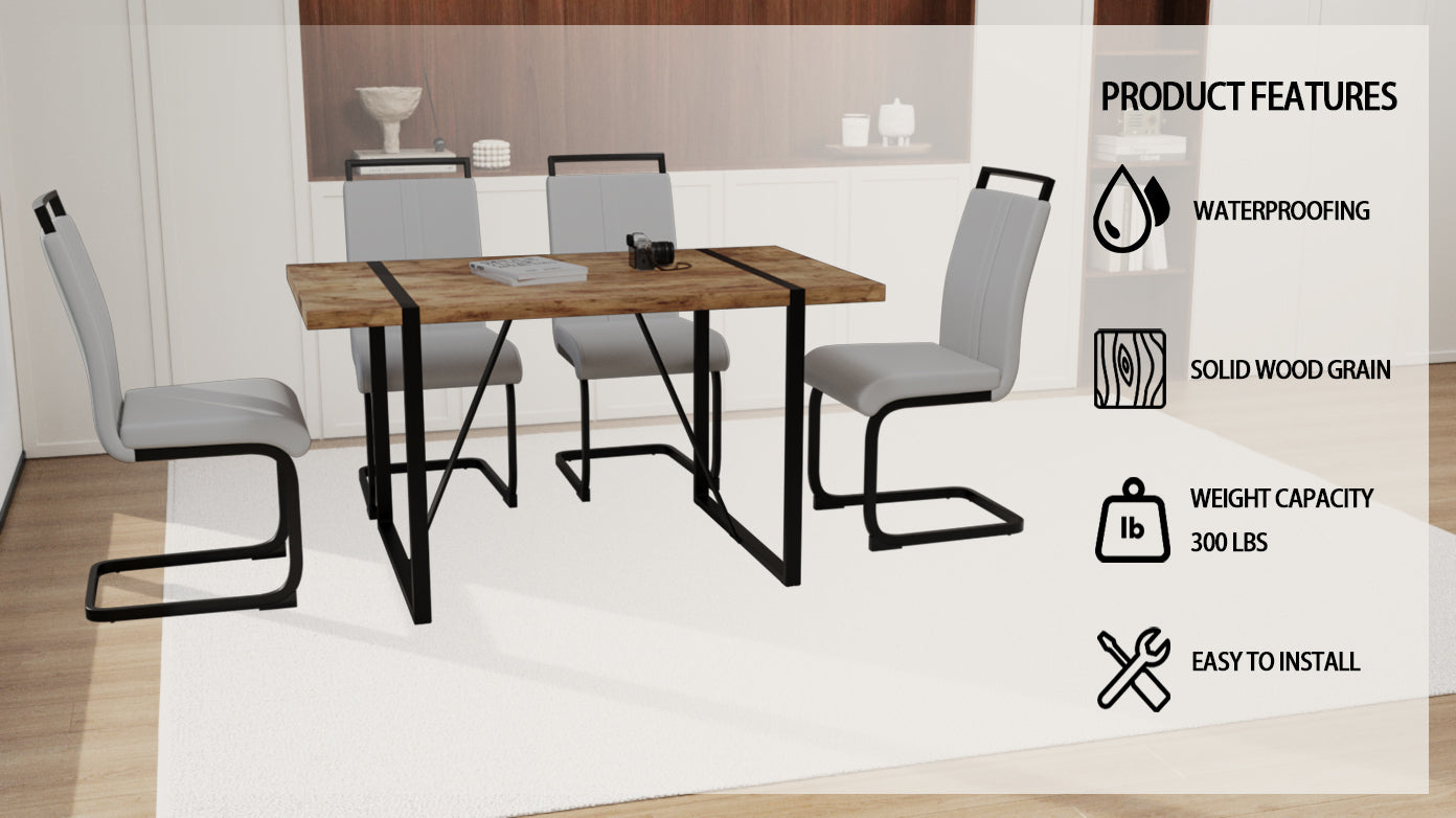 Rustic Industrial Dining Table Set - 55" w/ 4 Chairs