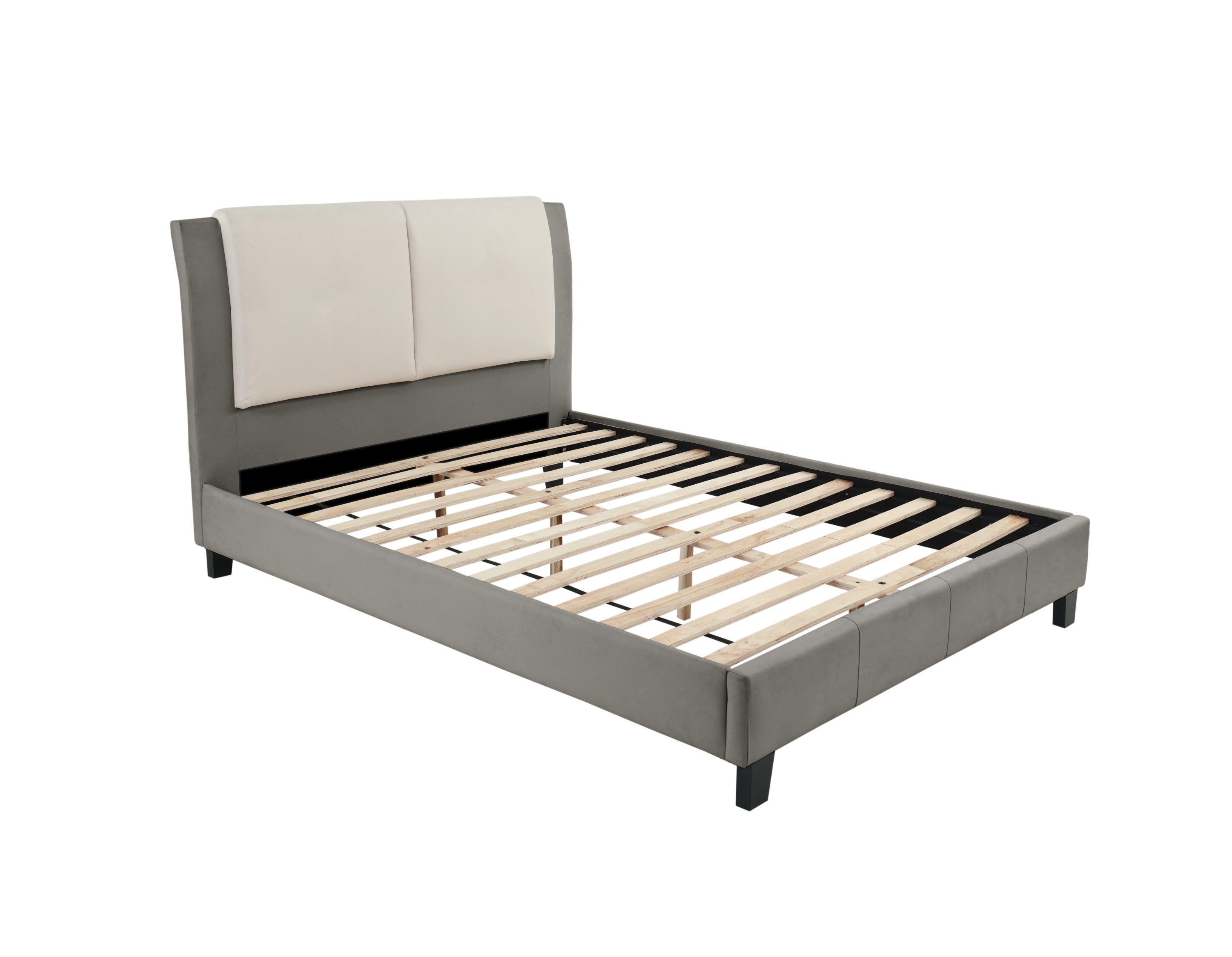 Cal-King Bed: White & Grey Modern Platform Bedroom Furniture