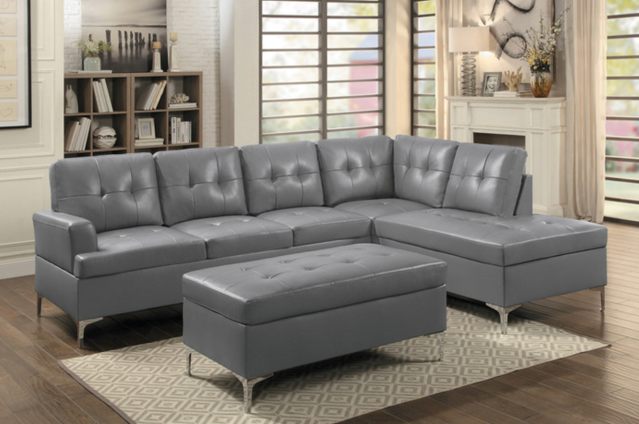 Barrington Gray 3-Piece Sectional with Right Chaise and Ottoman-Stationary Sectionals-American Furniture Outlet