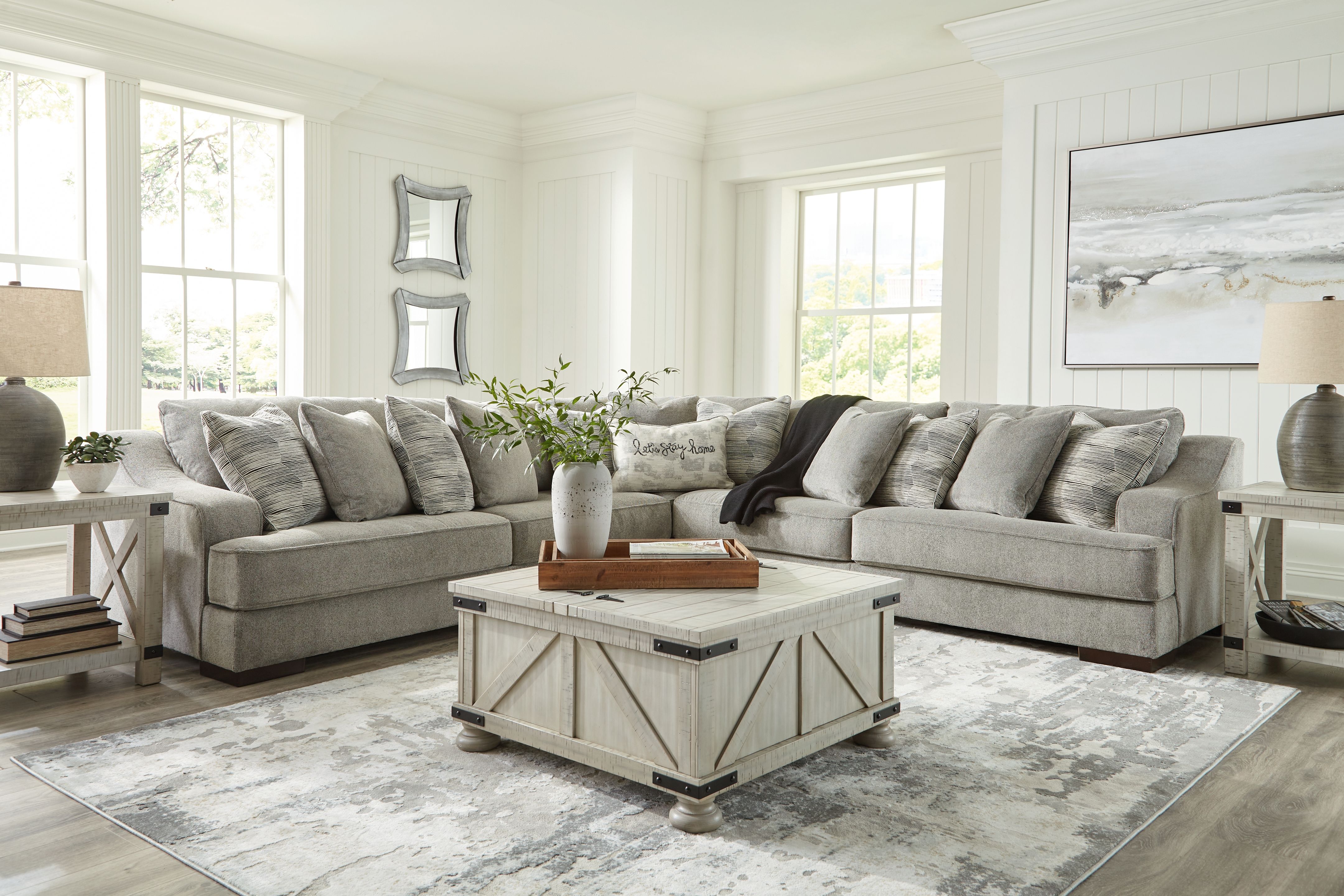Bayless Sectional - Modern, Comfy, Smoke Gray Fabric-Stationary Sectionals-American Furniture Outlet