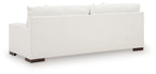 Hartside sofa back view with off-white fabric upholstery and dark wooden legs