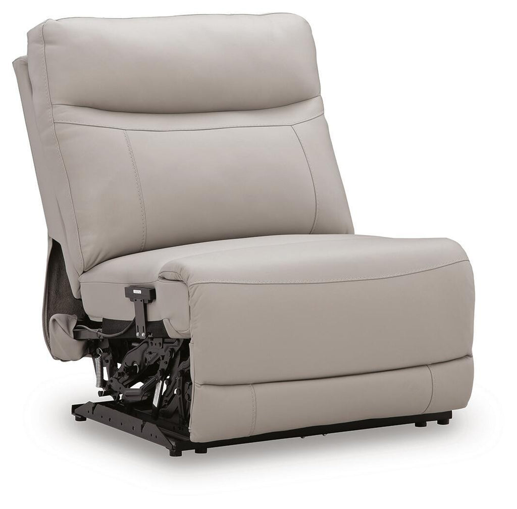 Gravier power armless recliner with adjustable headrest, light gray upholstered