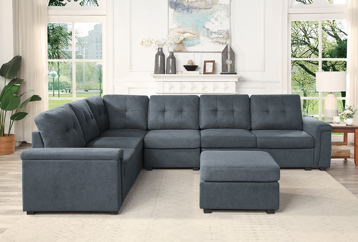 Isla 119" Gray Woven 7-Seat Sectional Sofa & Ottoman