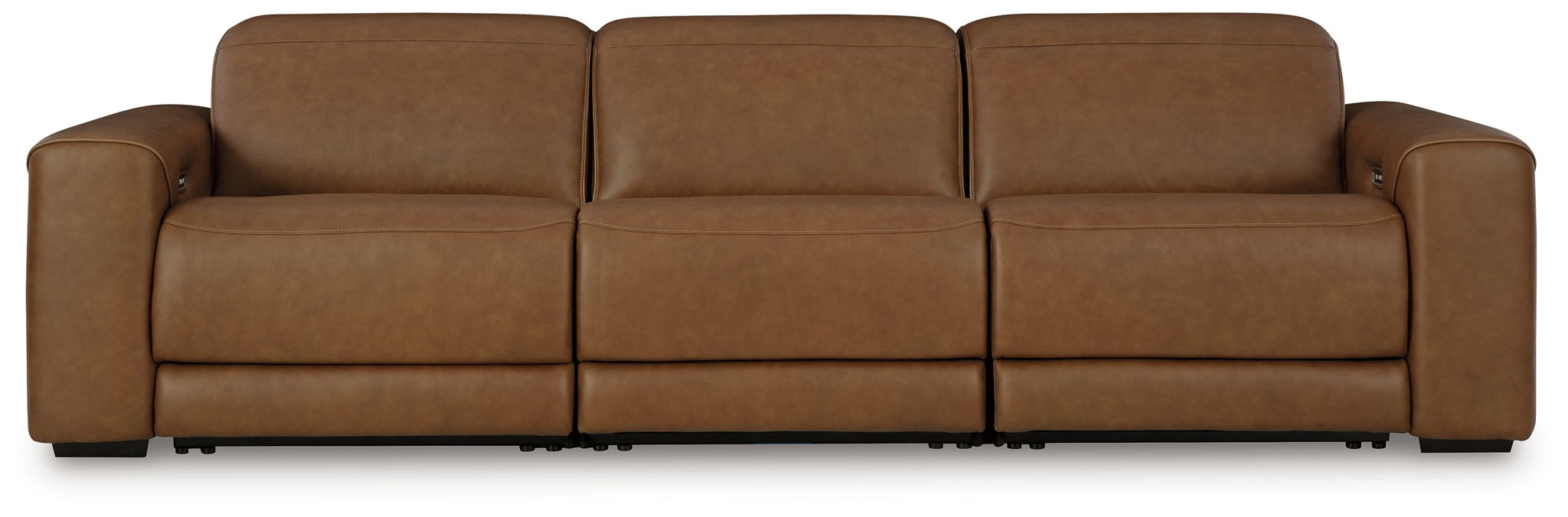 Caramel reclining sectional sofa with padded seat and back cushions