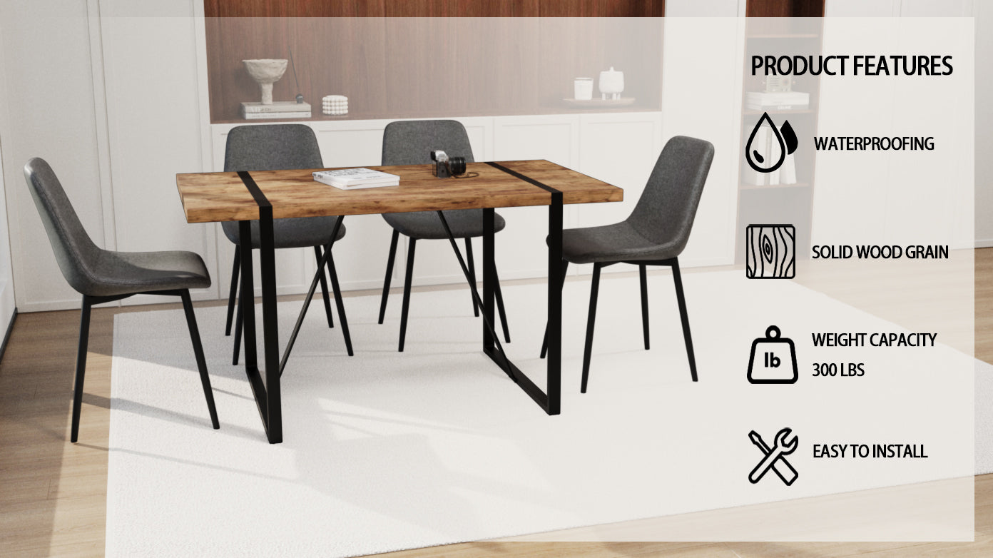 55" Dark Wood Dining Table & Chairs Set - 4 Pcs