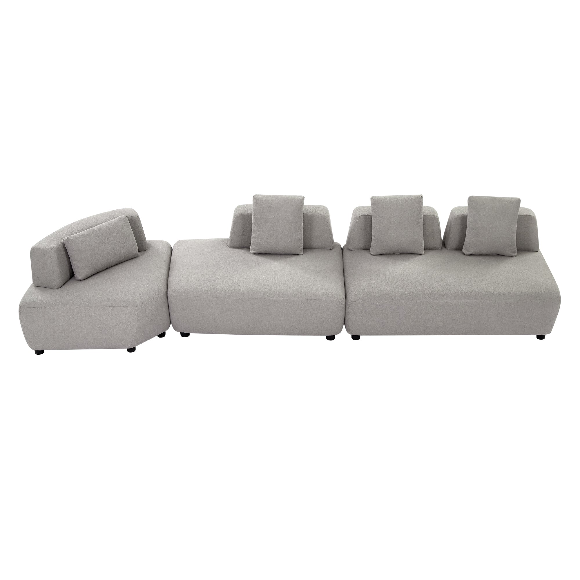 Contemporary 3-Piece Sectional Sofa with Free Convertible Ottoman & 4 Pillows - Grey