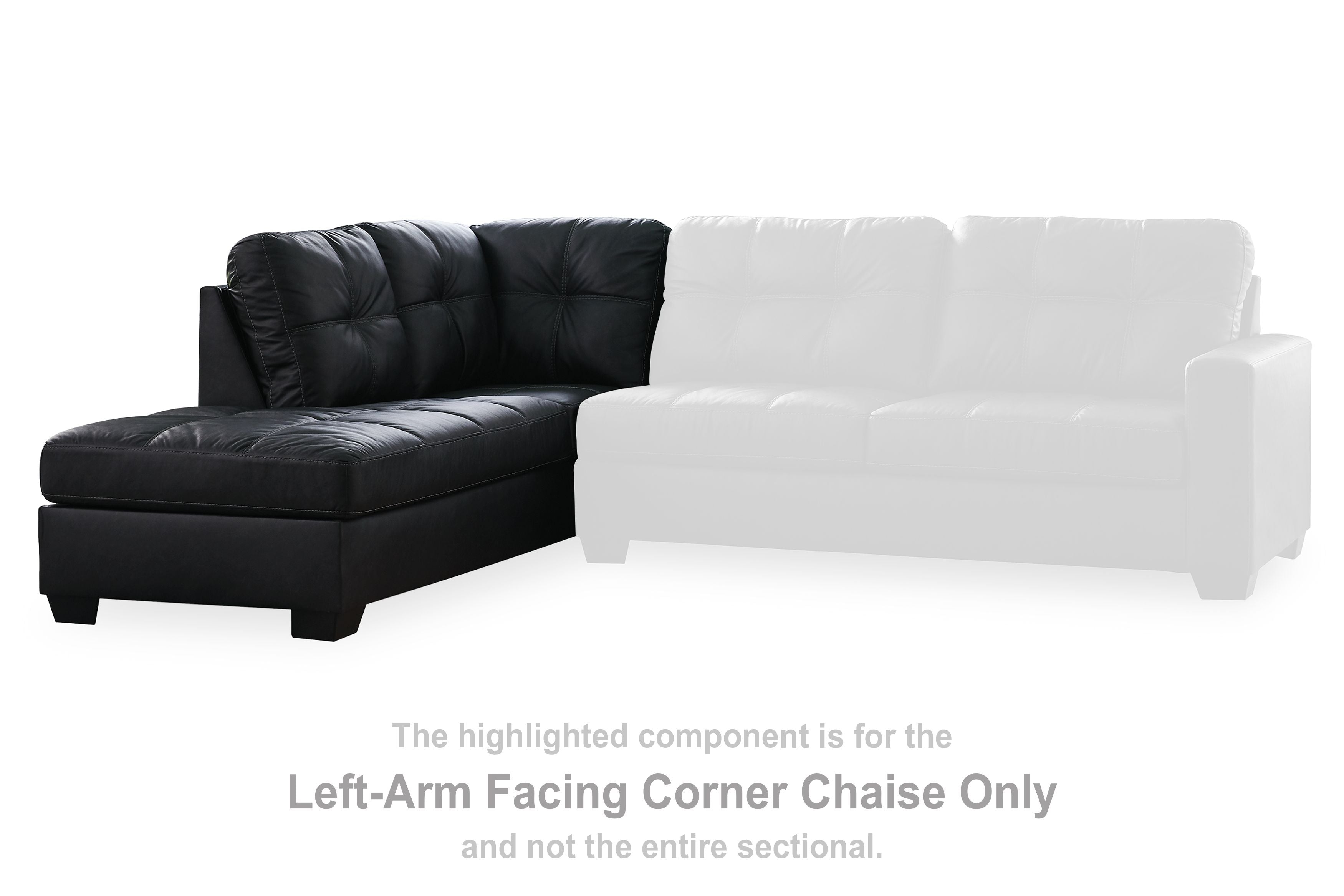 Dark left-arm facing corner chaise section with tufted cushions