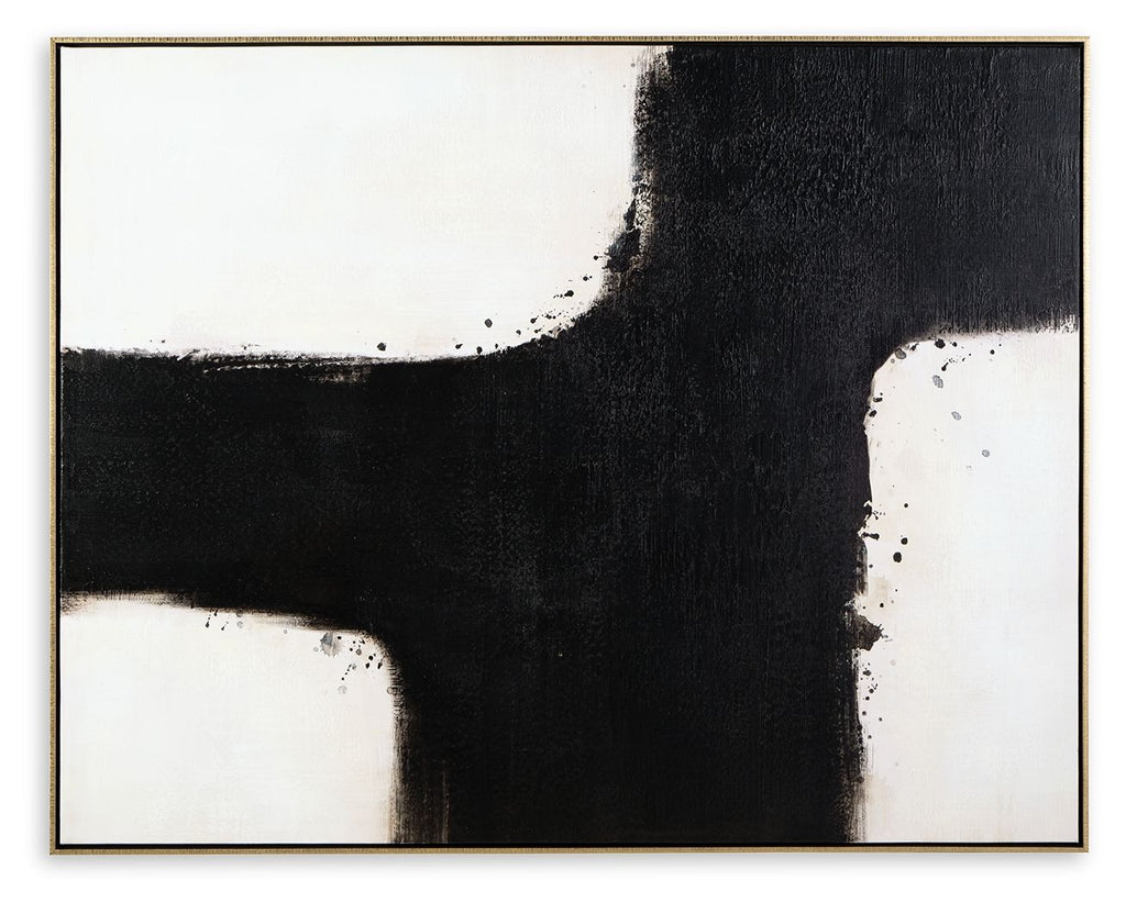 Framed abstract wall art: black-and-white cross shapes with textured brush marks