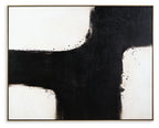 Framed abstract wall art: black-and-white cross shapes with textured brush marks