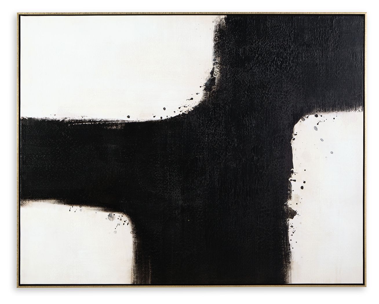 Framed abstract wall art: black-and-white cross shapes with textured brush marks