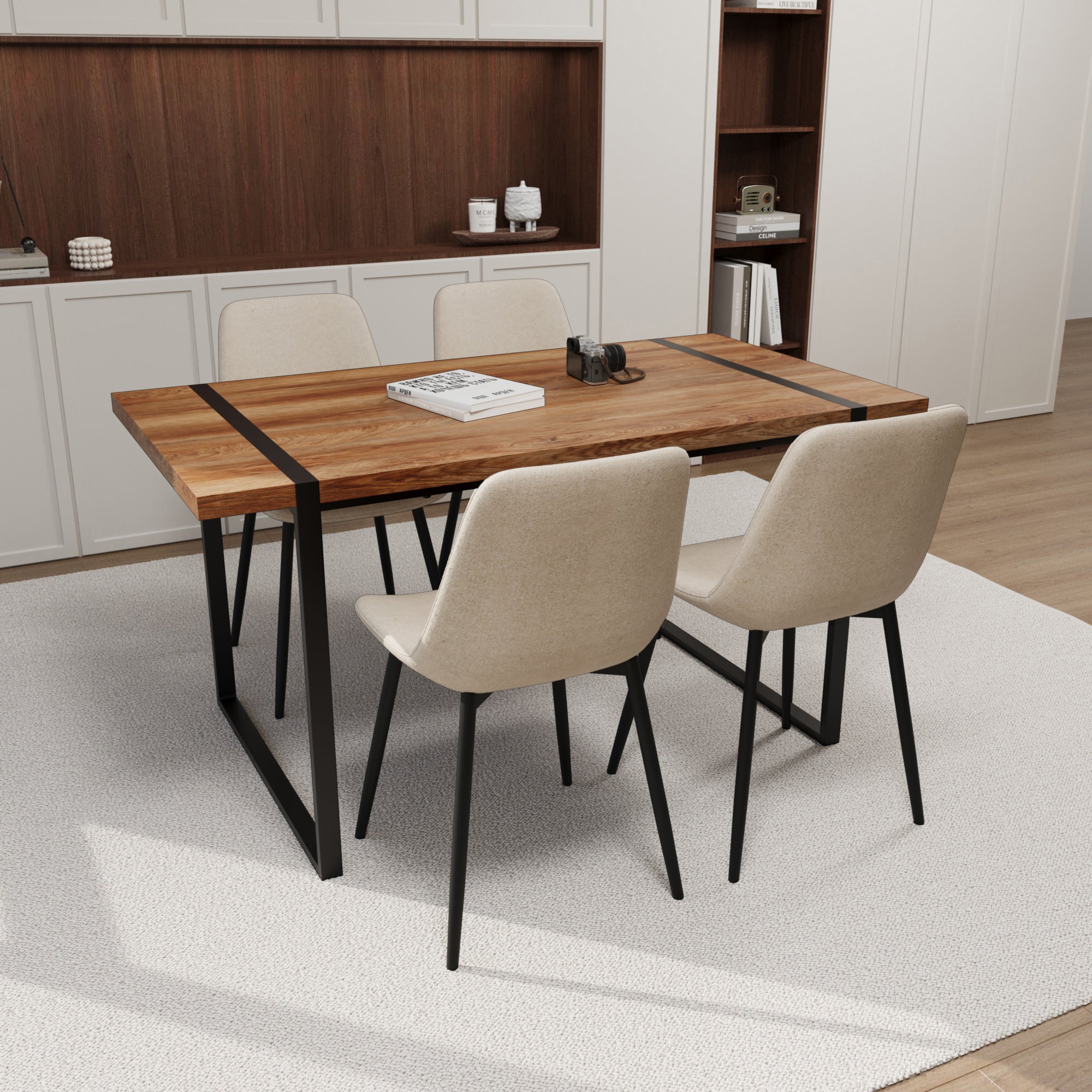 59" Modern Dining Table Set w/ Suede Chairs - 4 Pc