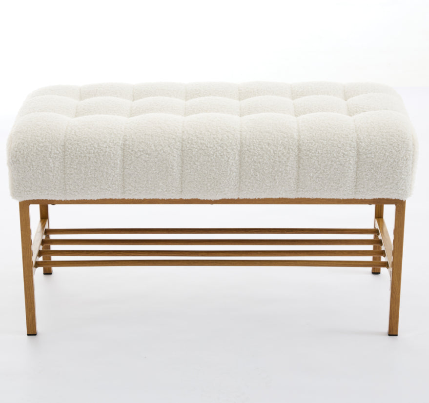 Upholstered Storage Bench with Shelf - Linen White