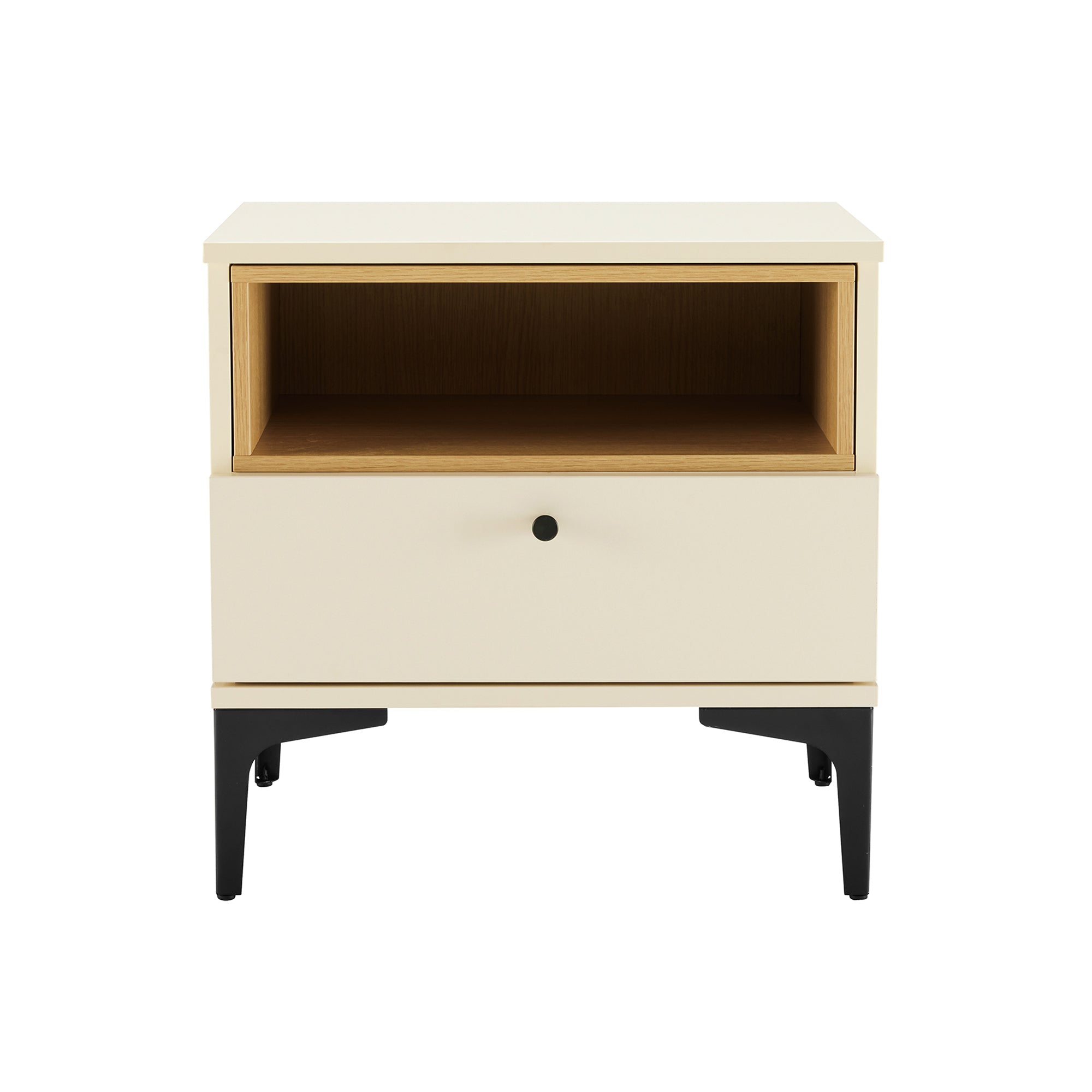Amara 20" Nightstand: 1-Drawer, Cream & Light Oak