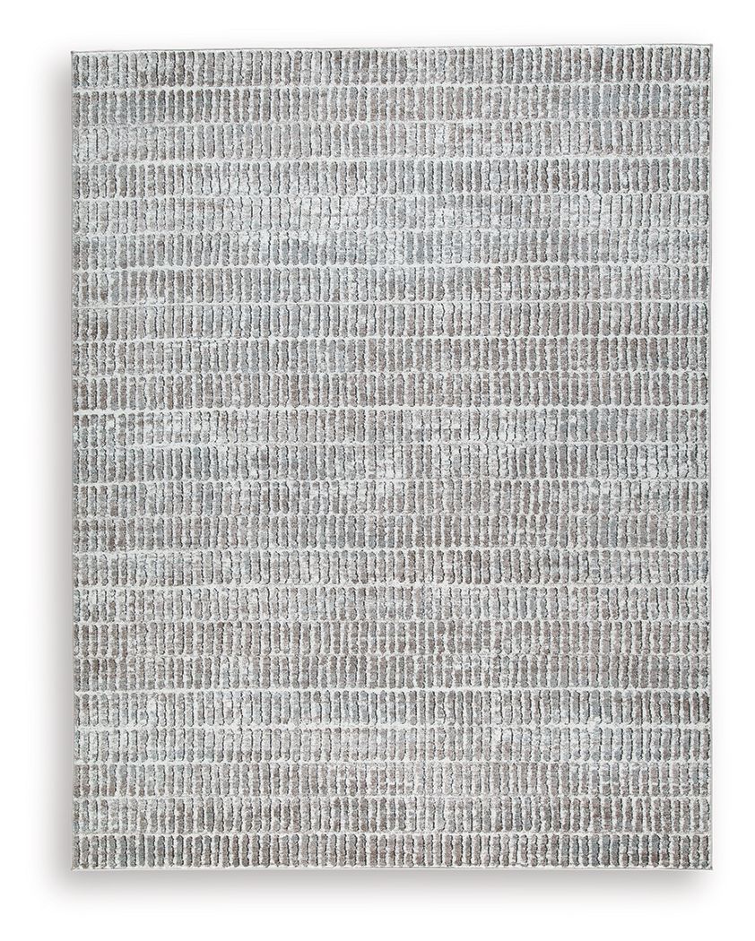 Gray area rug with textured striped pattern, flatweave look