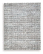 Gray area rug with textured striped pattern, flatweave look
