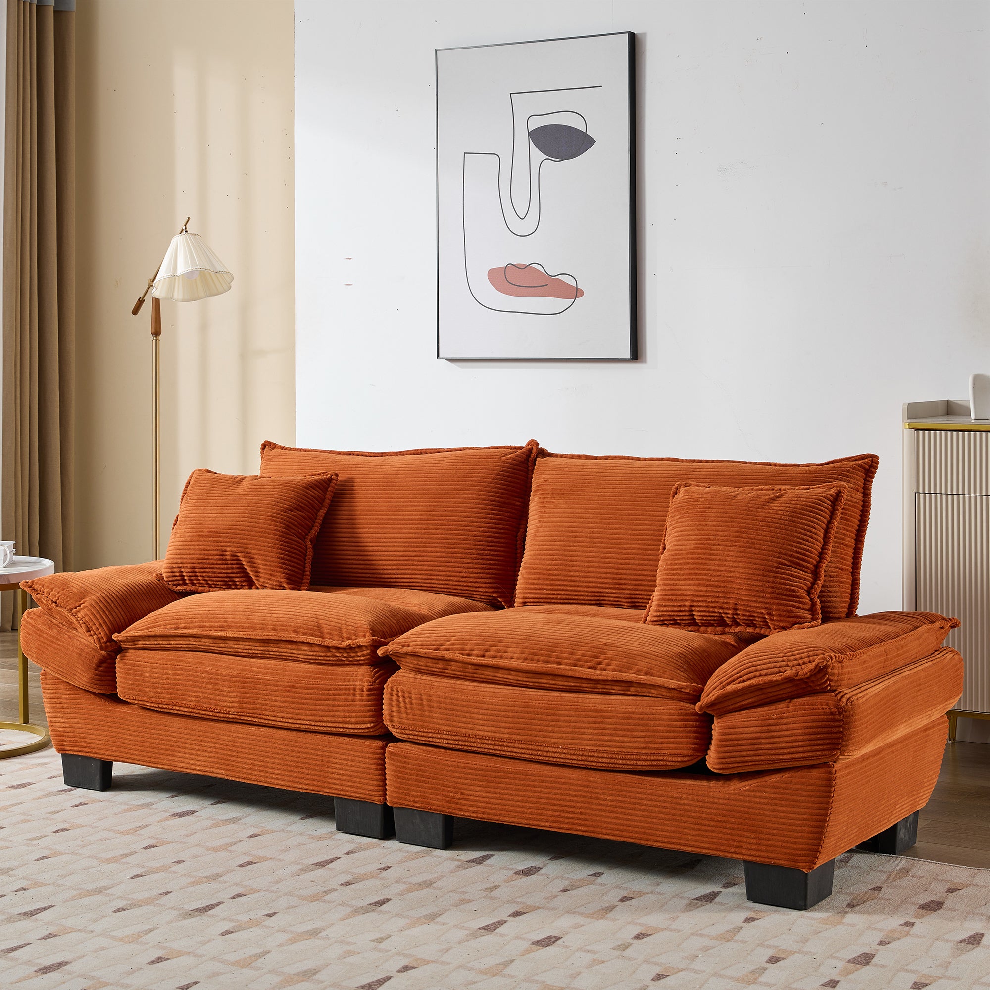 Corduroy Sofa Sleeper Loveseat Couch w/Pillows - Orange
