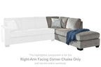 Right-arm facing corner chaise in gray upholstery with blue throw and square arm
