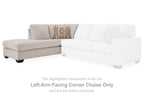 Left-arm facing corner chaise component with stone and white sectional seats