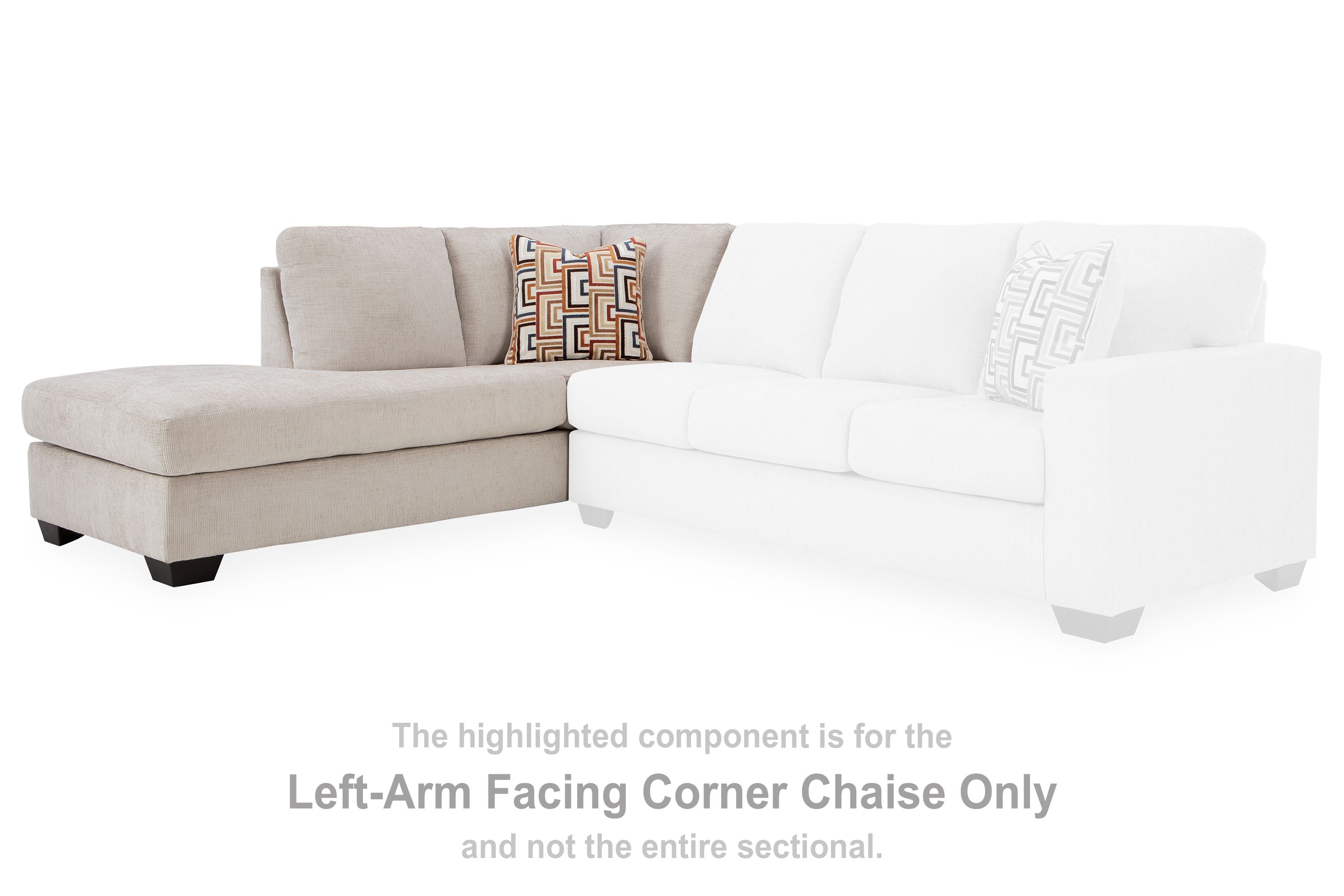 Left-arm facing corner chaise component with stone and white sectional seats