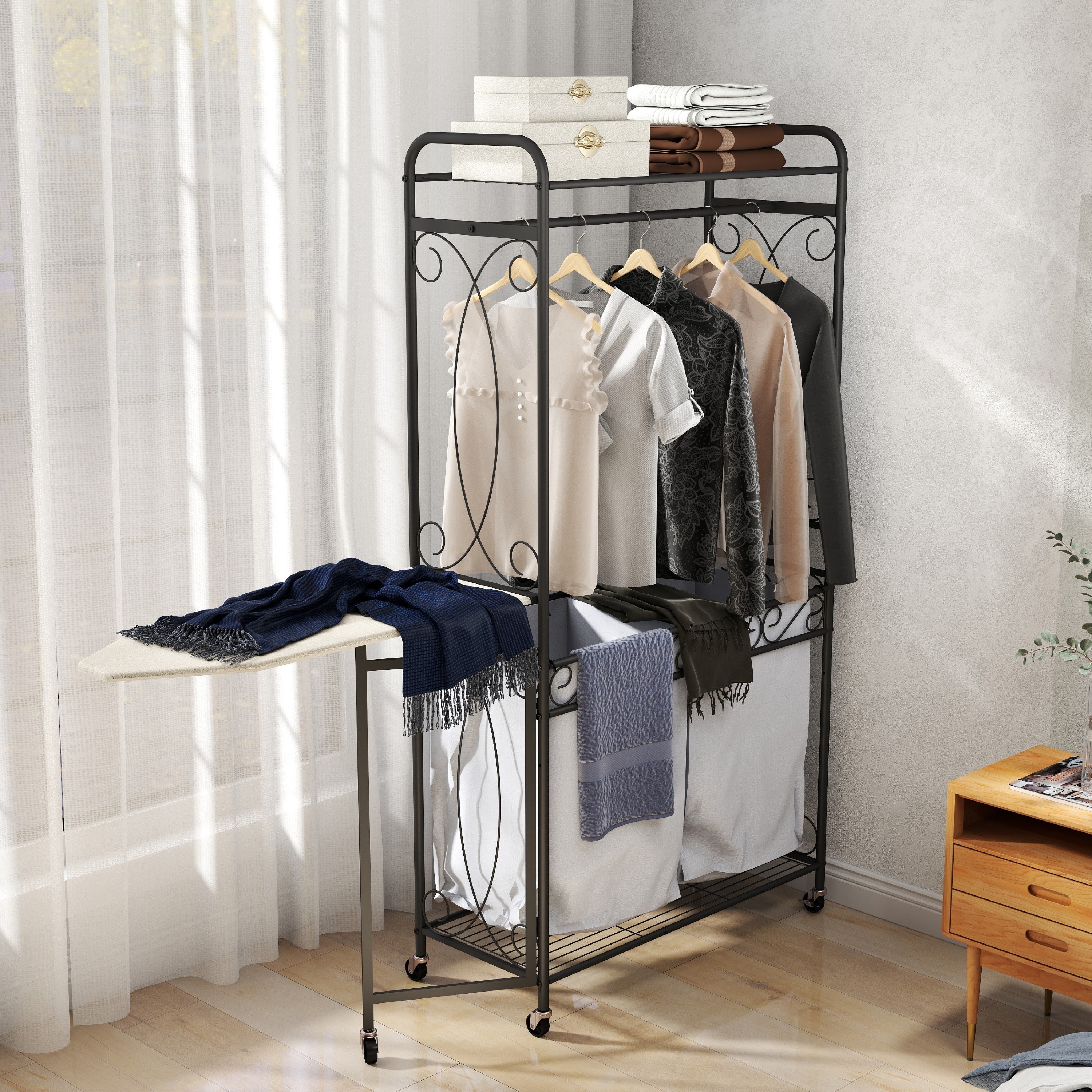 Multi-Function Rolling Laundry Hamper Organizer Shelf