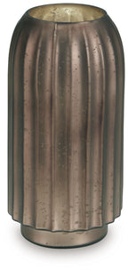 Metal vase, dark bronze, straight sides with vertical ridges and round base