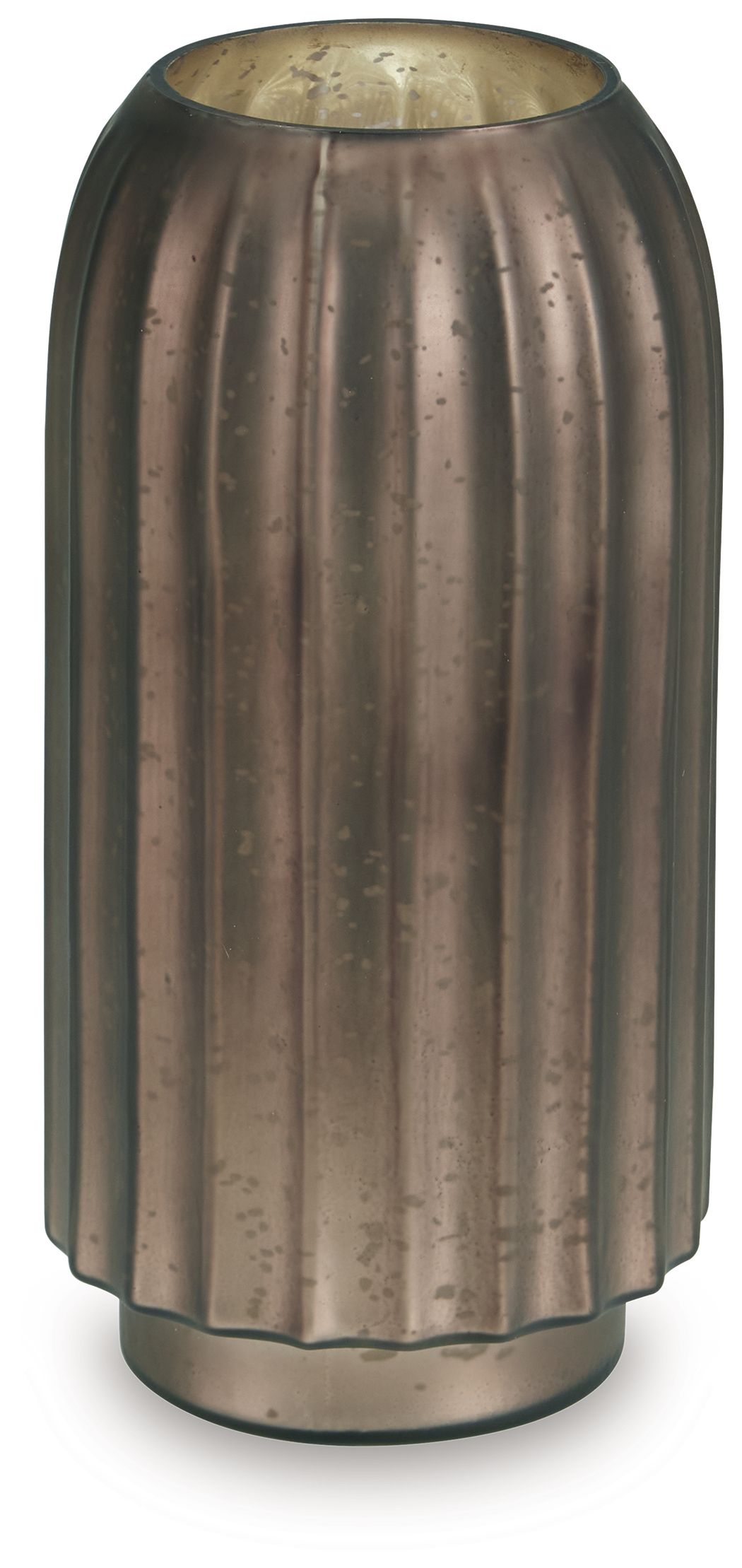 Metal vase, dark bronze, straight sides with vertical ridges and round base